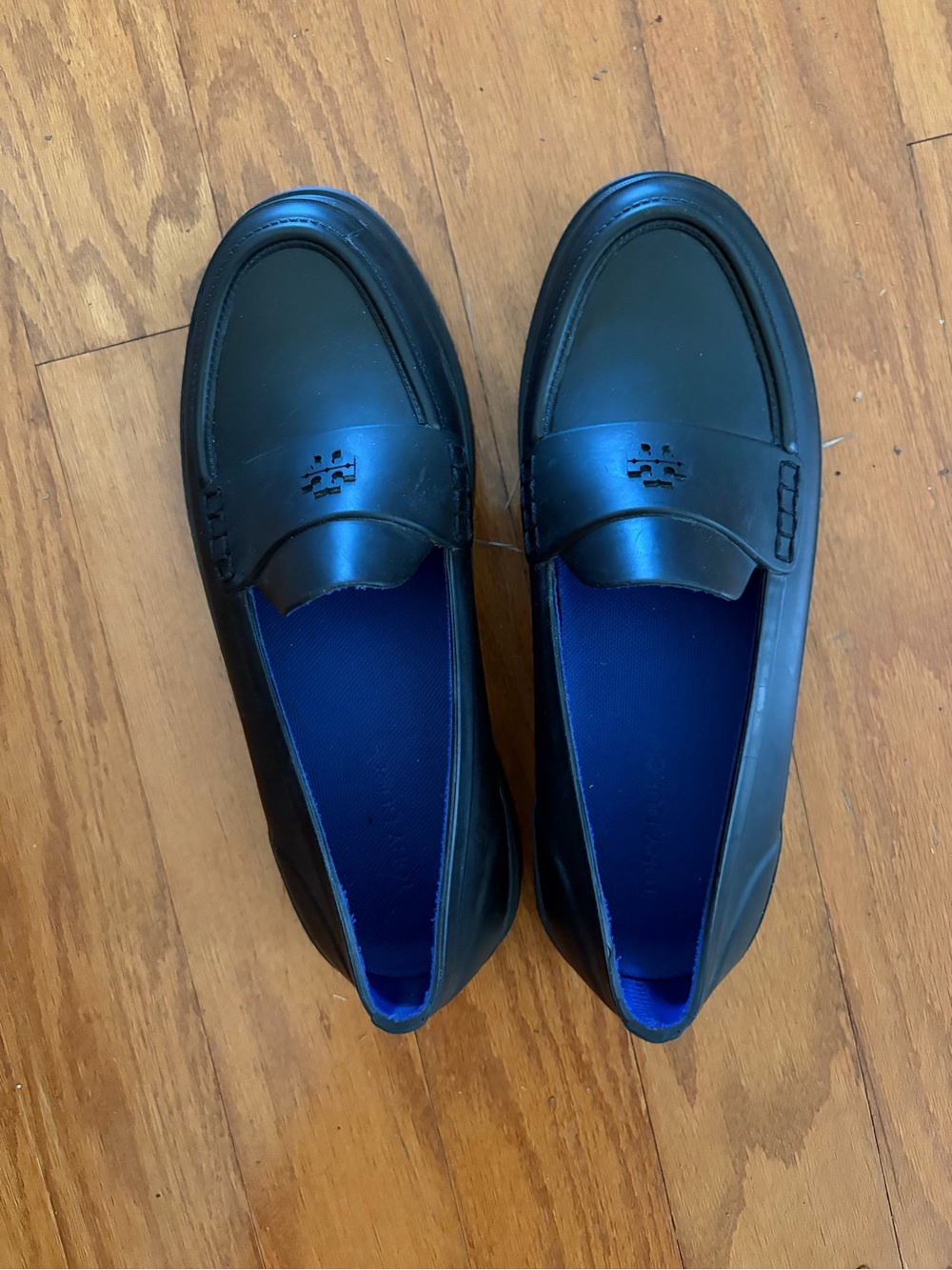 Tory Burch Slip-On Loafers Rain Shoes Leather with Blue Lining - NWOT size 7